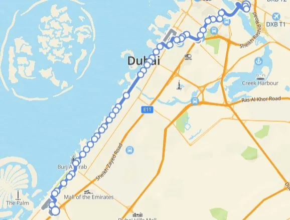 88 Bus Route Map from Rolla Terminal to Al Saja’a Terminal in Sharjah UAE
