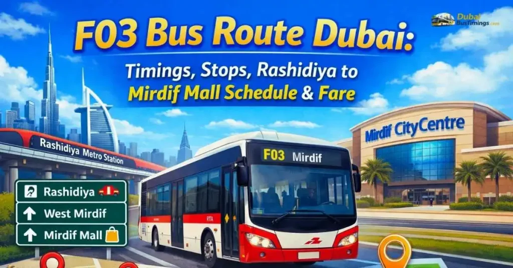 F03 Bus Route Dubai (2026 Guide): Timings, Stops, Rashidiya to Mirdif Mall Schedule & Fare