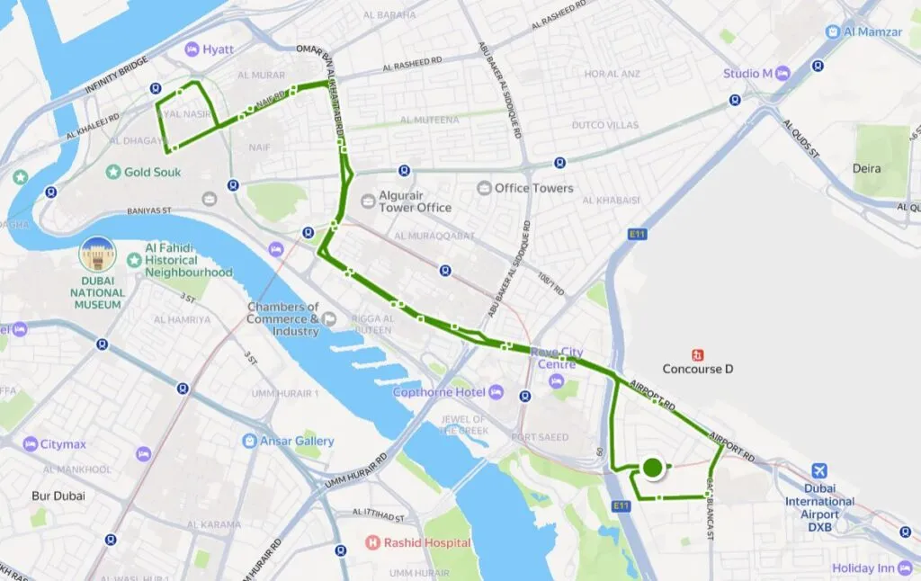 F04 Bus Route Map Dubai from GGICO Metro Station to Sabkha Turnoff