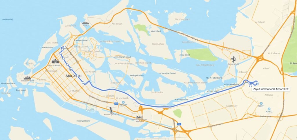 A2 Bus Route Map Abu Dhabi Airport to City Centre 2026