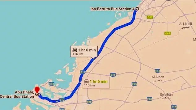 E101 Bus Route Map Abu Dhabi to Dubai 2026