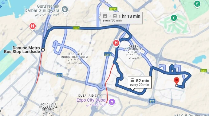 F48 Bus Schedule Route Map from Danube Metro to DIP 2 Dubai