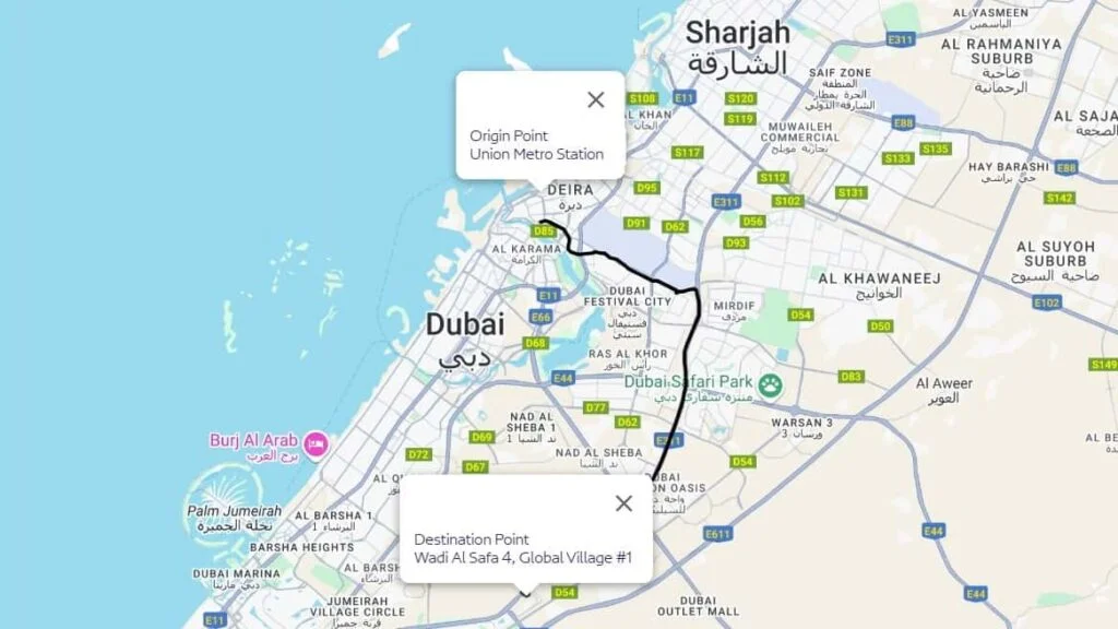 RTA 103 Bus Route Map