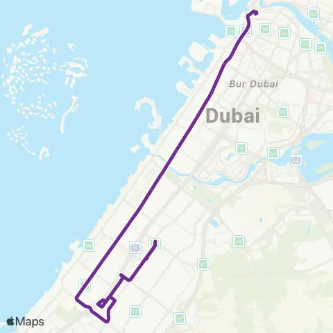 12 Bus Route Dubai map showing Al Quoz Bus Station to Al Ghubaiba Bus Station with major stops