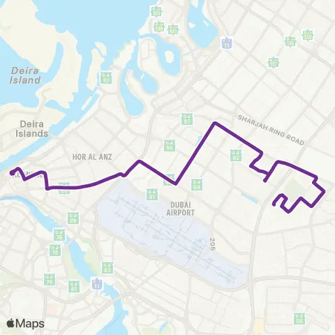 13A Bus Route Map Dubai showing Gold Souq Bus Station to Al Qusais Bus Station via Salah Al Din Road and Muhaisnah.