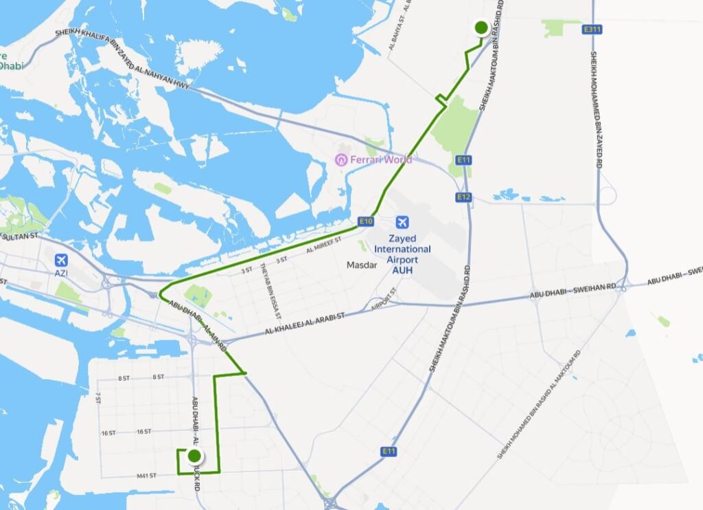 Abu Dhabi Bus 210 Route Map